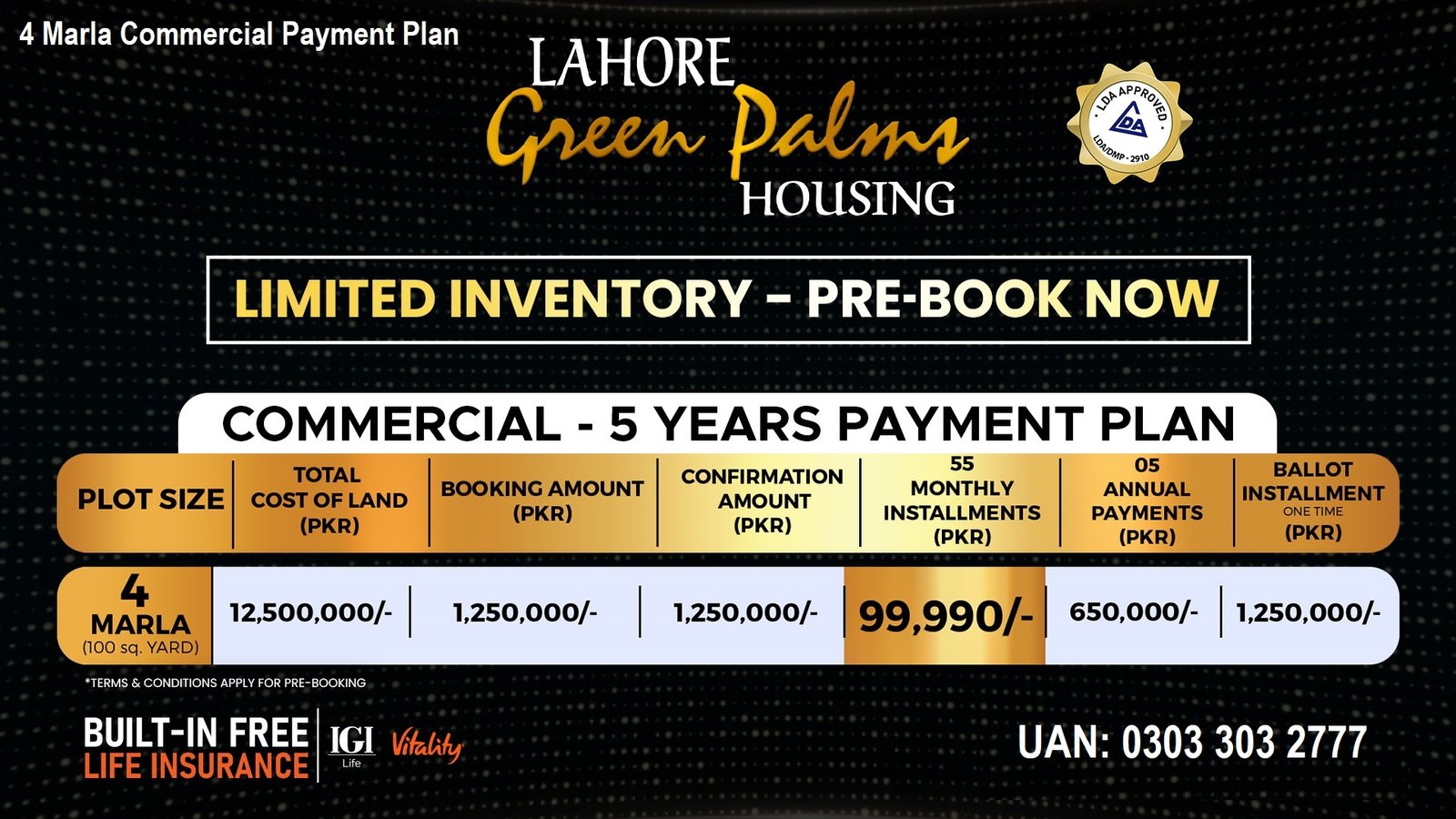 4 Marla Commercial Plot Installment Payment for Green Palms Lahore